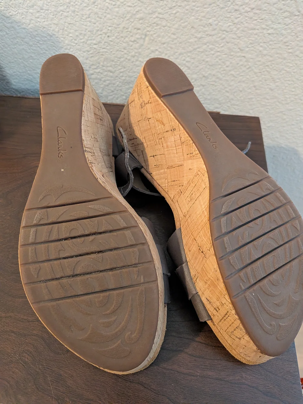 Clarks Artisan Brown Leather Strappy Sandals with Cork Wedge